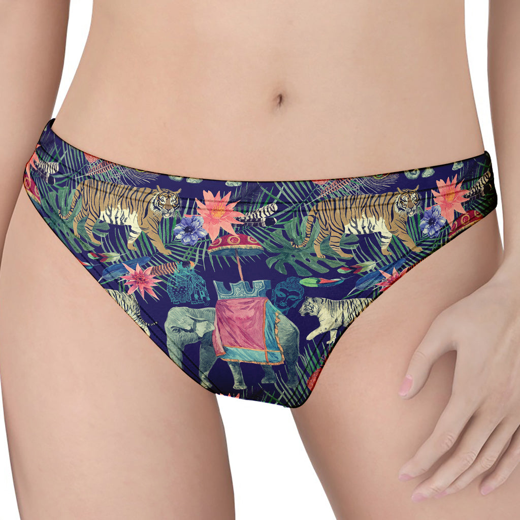 Asian Elephant And Tiger Print Women's Thong