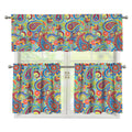 Asian Paisley Pattern Print 3 Piece Kitchen Curtains
