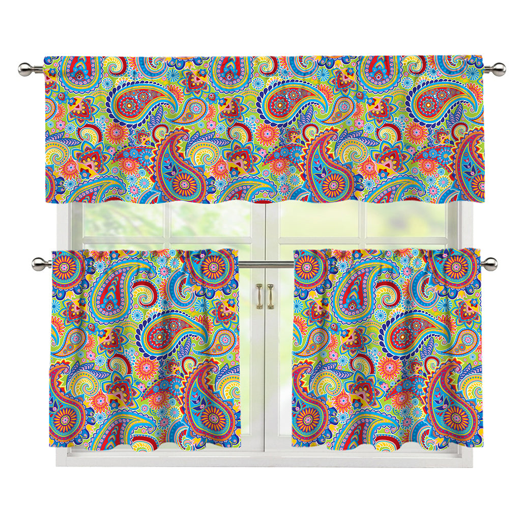 Asian Paisley Pattern Print 3 Piece Kitchen Curtains