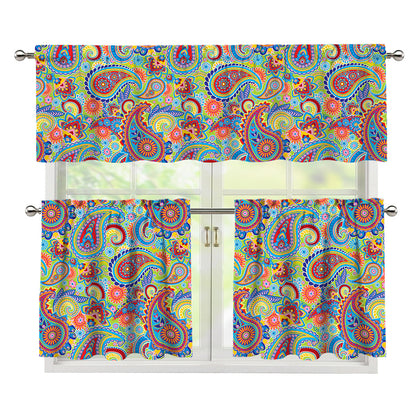 Asian Paisley Pattern Print 3 Piece Kitchen Curtains