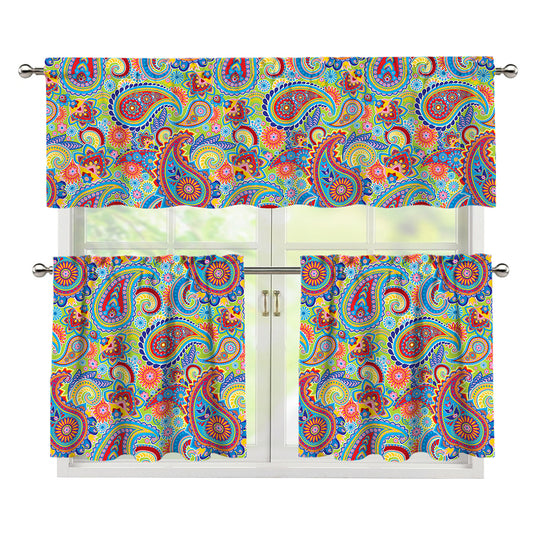 Asian Paisley Pattern Print 3 Piece Kitchen Curtains