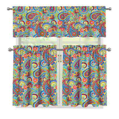 Asian Paisley Pattern Print 3 Piece Kitchen Curtains