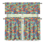 Asian Paisley Pattern Print 3 Piece Kitchen Curtains