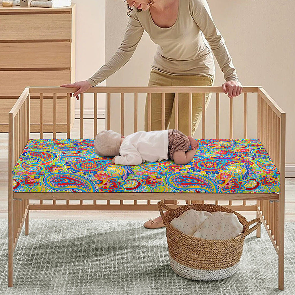 Asian Paisley Pattern Print Baby Crib Sheet