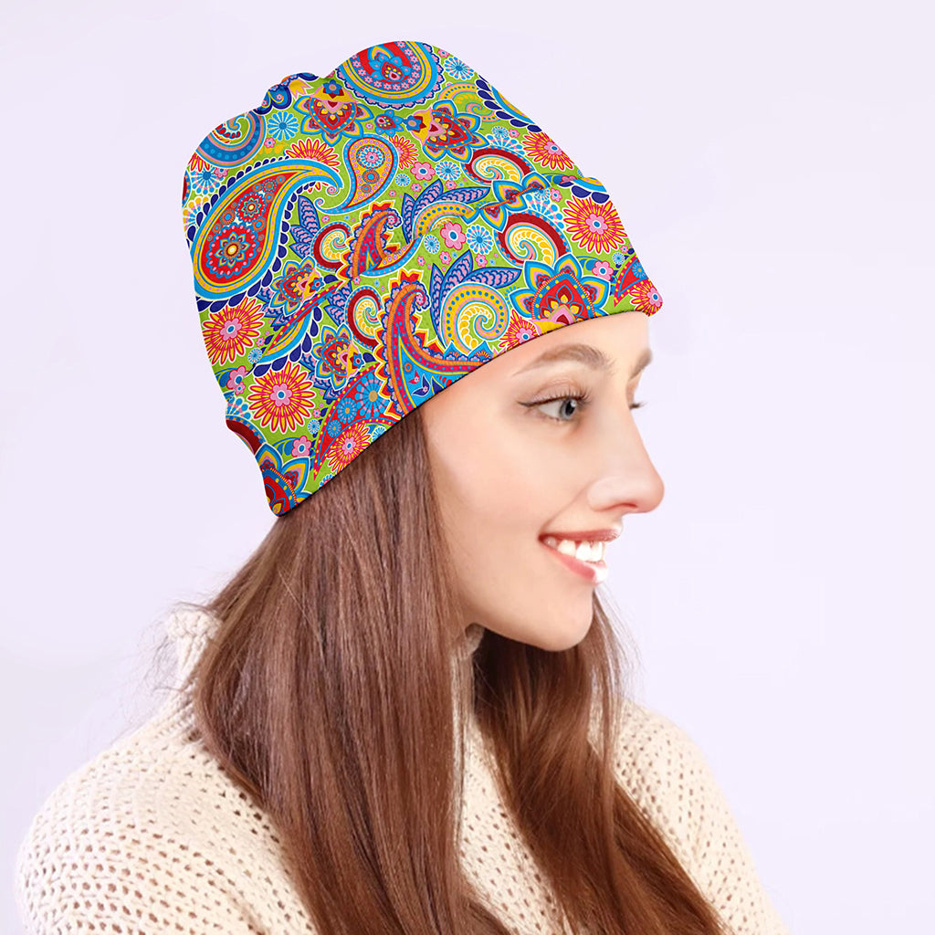 Asian Paisley Pattern Print Beanie