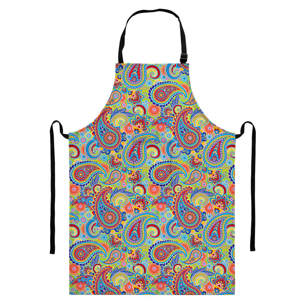 Asian Paisley Pattern Print Bib Apron With Pocket
