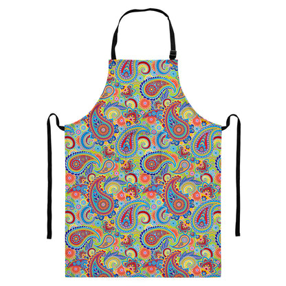 Asian Paisley Pattern Print Bib Apron With Pocket