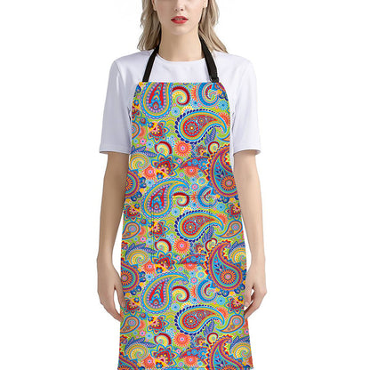 Asian Paisley Pattern Print Bib Apron With Pocket