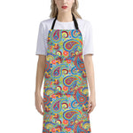 Asian Paisley Pattern Print Bib Apron With Pocket