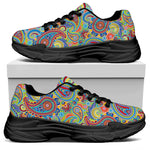Asian Paisley Pattern Print Black Chunky Shoes
