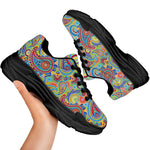 Asian Paisley Pattern Print Black Chunky Shoes
