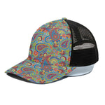 Asian Paisley Pattern Print Black Mesh Trucker Cap