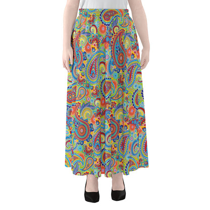 Asian Paisley Pattern Print Chiffon Maxi Skirt