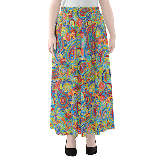 Asian Paisley Pattern Print Chiffon Maxi Skirt