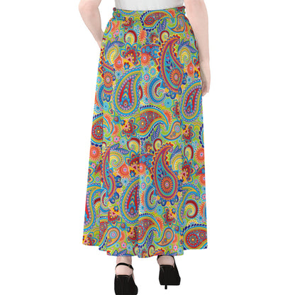 Asian Paisley Pattern Print Chiffon Maxi Skirt