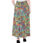 Asian Paisley Pattern Print Chiffon Maxi Skirt