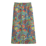 Asian Paisley Pattern Print Cotton Front Slit Maxi Skirt