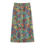 Asian Paisley Pattern Print Cotton Front Slit Maxi Skirt
