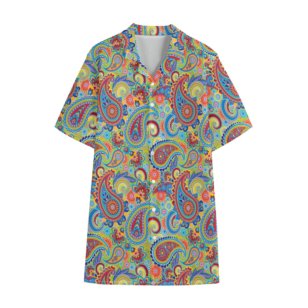 Asian Paisley Pattern Print Cotton Hawaiian Shirt