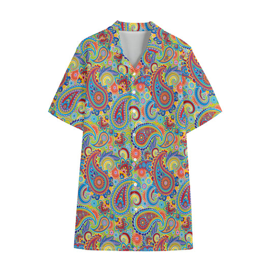 Asian Paisley Pattern Print Cotton Hawaiian Shirt