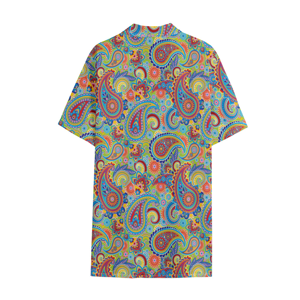 Asian Paisley Pattern Print Cotton Hawaiian Shirt