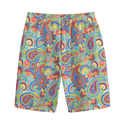 Asian Paisley Pattern Print Cotton Shorts