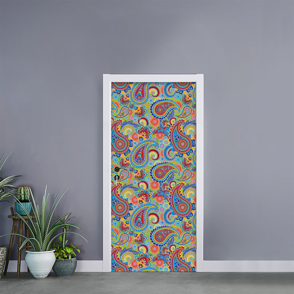 Asian Paisley Pattern Print Door Sticker