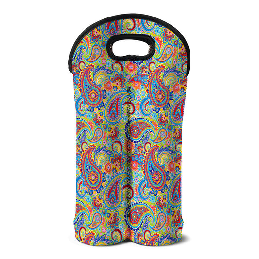Asian Paisley Pattern Print Double Neoprene Wine Tote