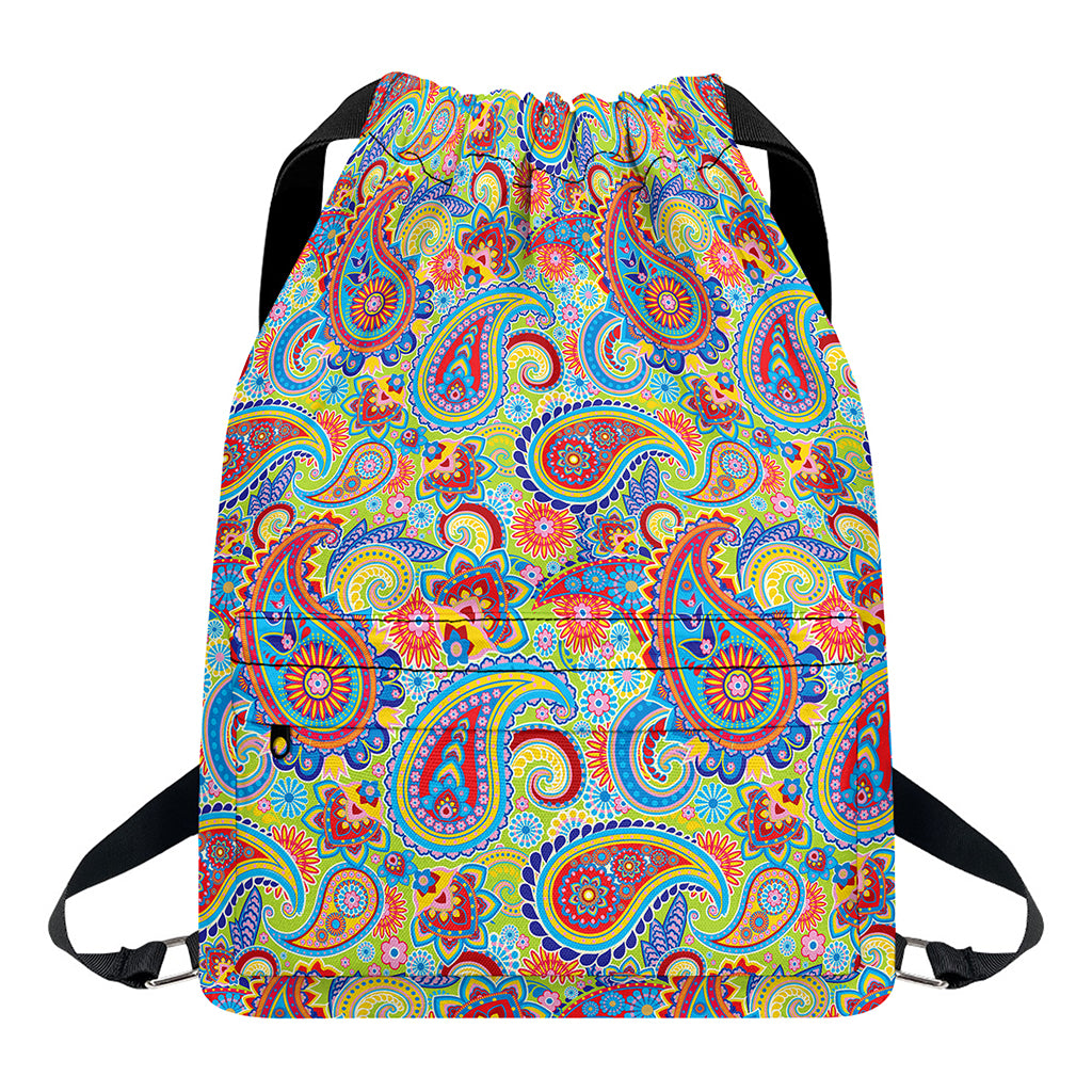Asian Paisley Pattern Print Drawstring Backpack