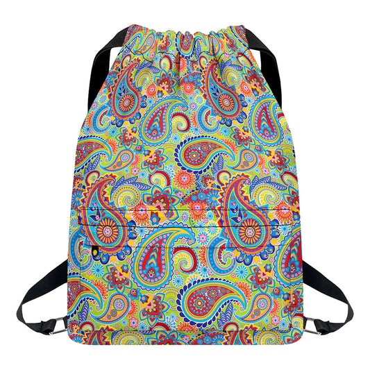 Asian Paisley Pattern Print Drawstring Backpack