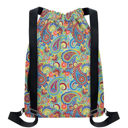 Asian Paisley Pattern Print Drawstring Backpack