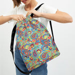 Asian Paisley Pattern Print Drawstring Backpack