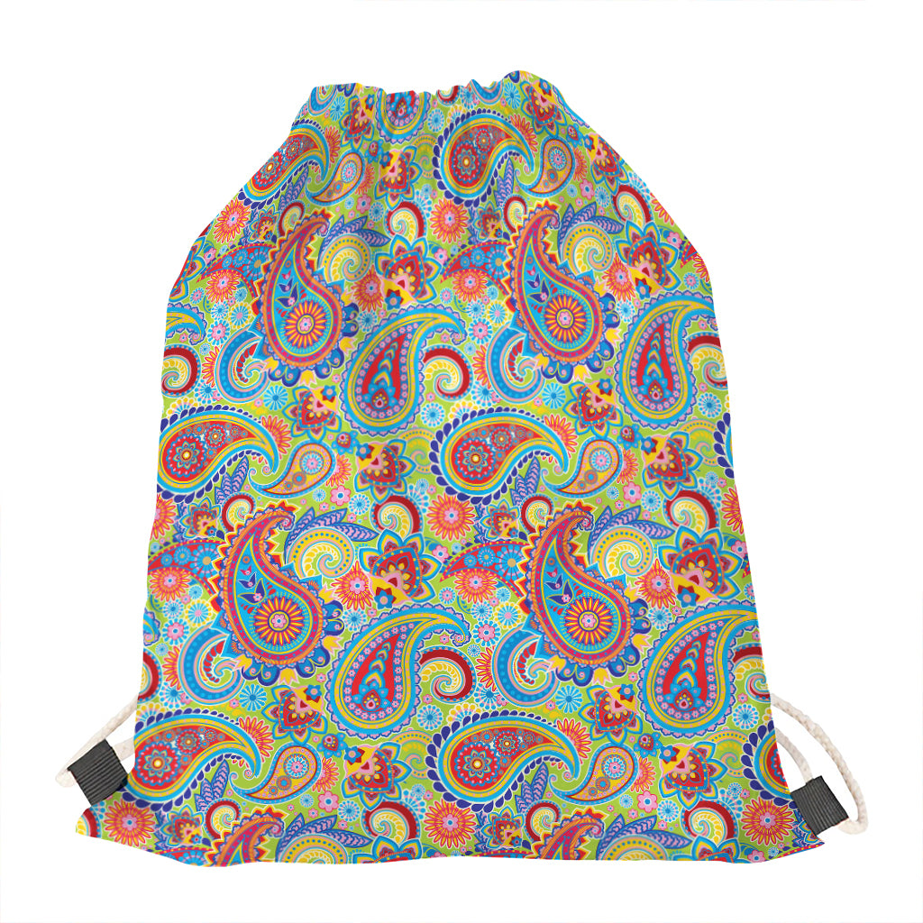 Asian Paisley Pattern Print Drawstring Bag