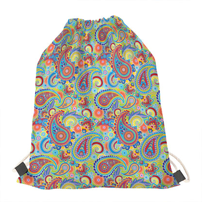 Asian Paisley Pattern Print Drawstring Bag