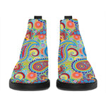 Asian Paisley Pattern Print Flat Ankle Boots
