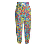 Asian Paisley Pattern Print Fleece Lined Knit Pants