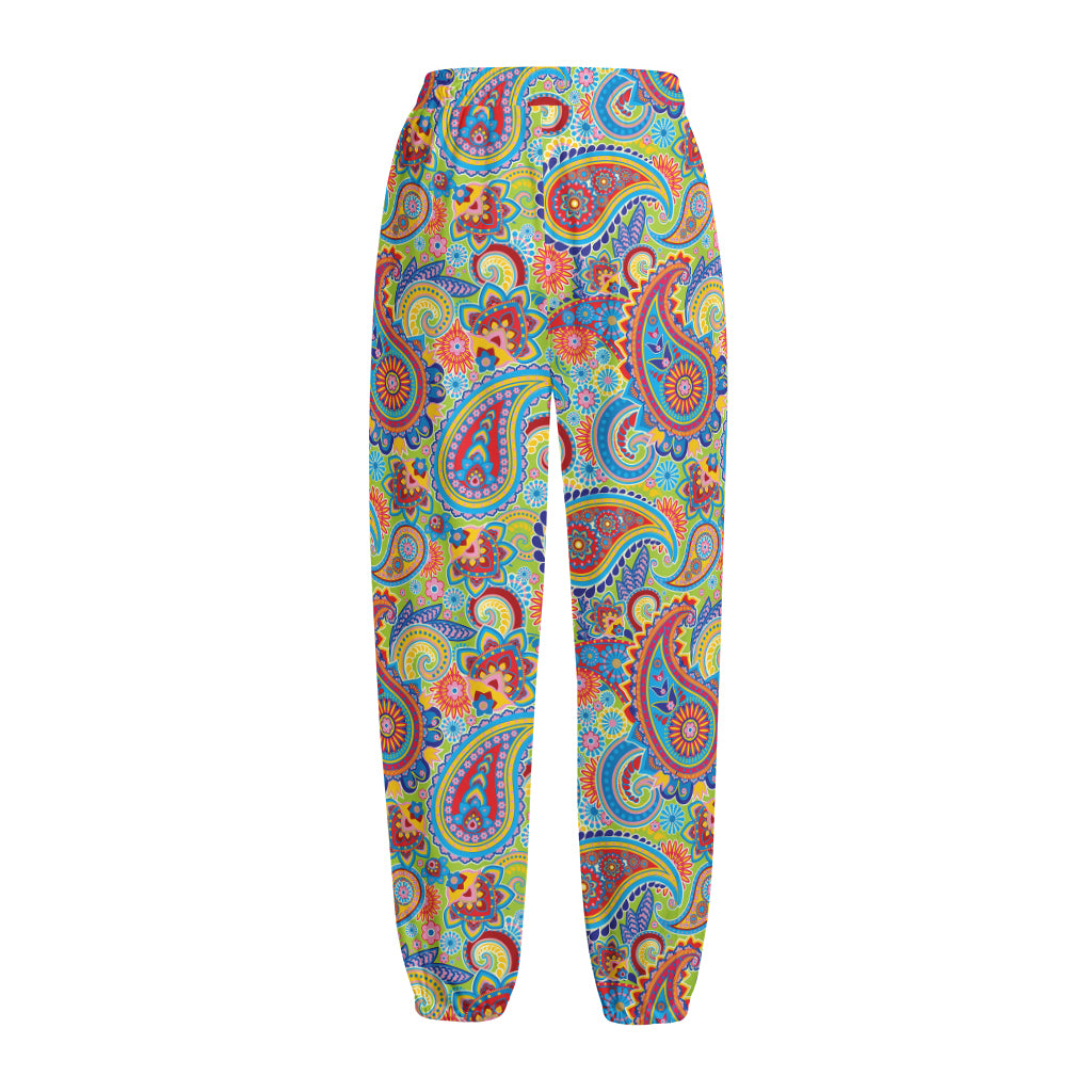 Asian Paisley Pattern Print Fleece Lined Knit Pants