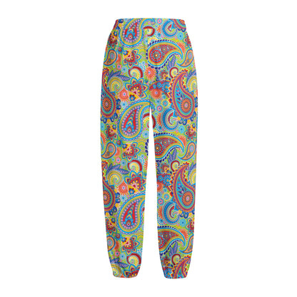 Asian Paisley Pattern Print Fleece Lined Knit Pants