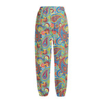 Asian Paisley Pattern Print Fleece Lined Knit Pants