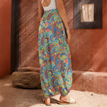 Asian Paisley Pattern Print Harem Pants