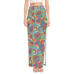 Asian Paisley Pattern Print High Slit Maxi Skirt