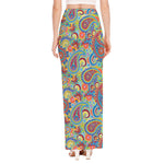 Asian Paisley Pattern Print High Slit Maxi Skirt
