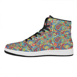 Asian Paisley Pattern Print High Top Leather Sneakers