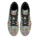 Asian Paisley Pattern Print High Top Leather Sneakers
