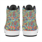 Asian Paisley Pattern Print High Top Leather Sneakers