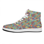 Asian Paisley Pattern Print High Top Leather Sneakers
