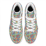 Asian Paisley Pattern Print High Top Leather Sneakers