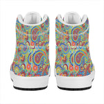 Asian Paisley Pattern Print High Top Leather Sneakers