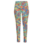 Asian Paisley Pattern Print High-Waisted Pocket Leggings