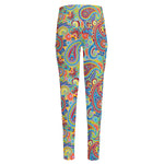 Asian Paisley Pattern Print High-Waisted Pocket Leggings